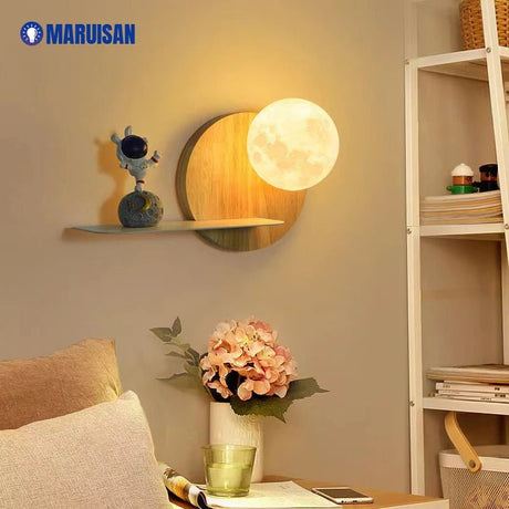 Real Wood Moon LED Wall Lamp - Hans Lumiere