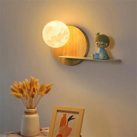 Real Wood Moon LED Wall Lamp - Hans Lumiere