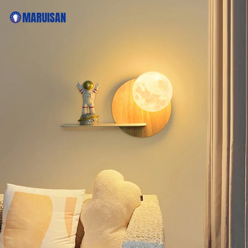 Real Wood Moon LED Wall Lamp - Hans Lumiere
