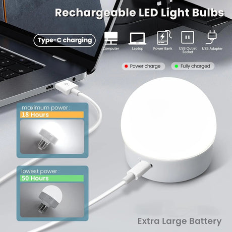 Rechargeable LED Light Bulb E27 with Remote, 2200mAh, 3 Color Temperatures, Dimmable & Timer - Hans Lumiere