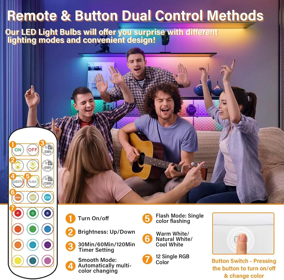 Rechargeable LED Light Bulbs with Remote, Dimmable, 3 Color Temperatures, E12 E26 - Hans Lumiere