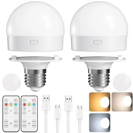 Rechargeable LED Light Bulbs with Remote, Dimmable, 3 Color Temperatures, E12 E26 - Hans Lumiere