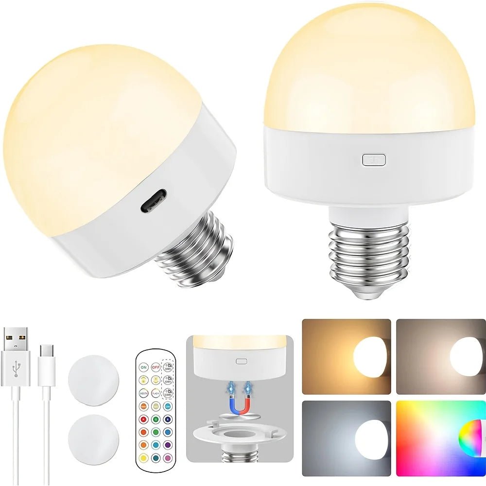 Rechargeable LED Light Bulbs with Remote, Dimmable, 3 Color Temperatures, E12 E26 - Hans Lumiere