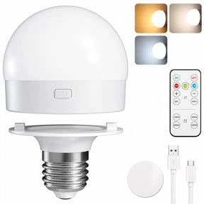 Rechargeable LED Light Bulbs with Remote, Dimmable, 3 Color Temperatures, E12 E26 - Hans Lumiere