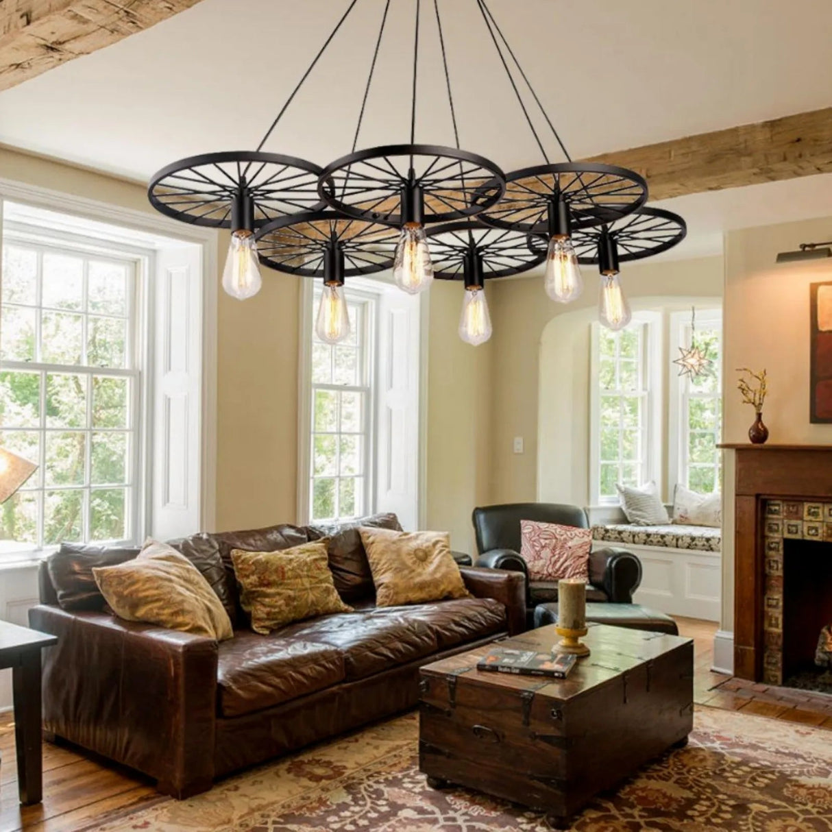 Retro 6 - Lights Metal Chandelier Wogan Wheel Pendant Lamp - Hans Lumiere