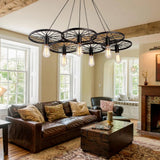 Retro 6 - Lights Metal Chandelier Wogan Wheel Pendant Lamp - Hans Lumiere