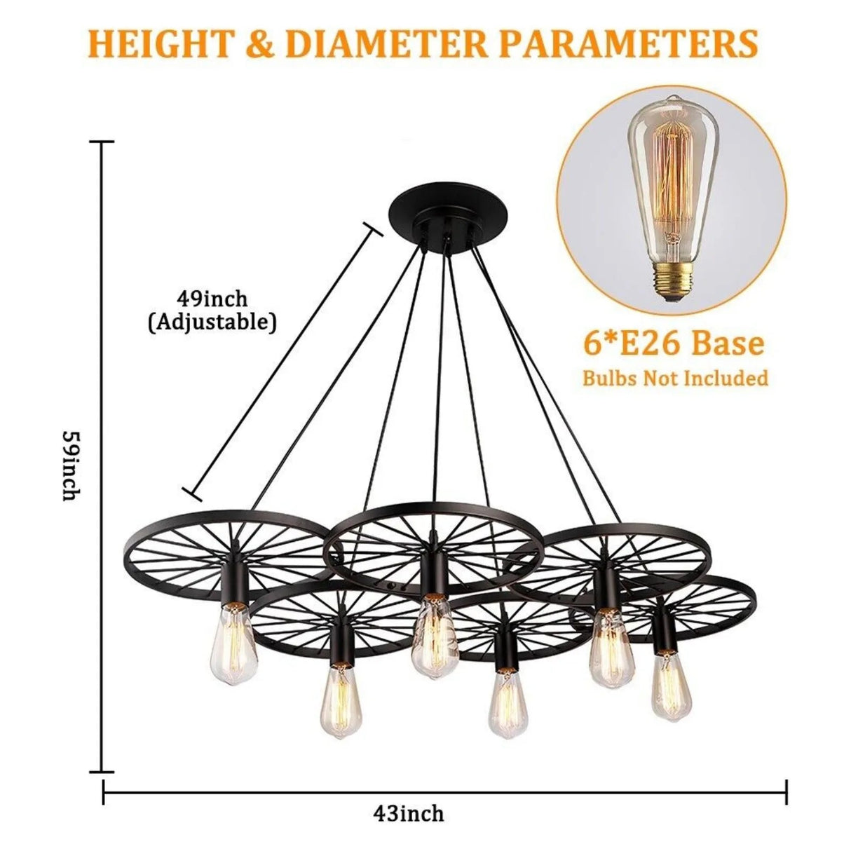 Retro 6 - Lights Metal Chandelier Wogan Wheel Pendant Lamp - Hans Lumiere