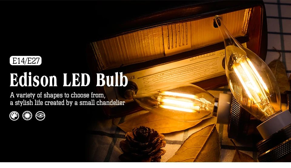 Retro Edison LED Filament Bulbs E14 E27 2W to 8W, C35 G45 A60 ST64 G80 G95 G125 - Hans Lumiere