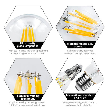 Retro Edison LED Filament Bulbs E14 E27 2W to 8W, C35 G45 A60 ST64 G80 G95 G125 - Hans Lumiere