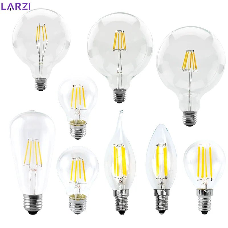 Retro Edison LED Filament Bulbs E14 E27 2W to 8W, C35 G45 A60 ST64 G80 G95 G125 - Hans Lumiere