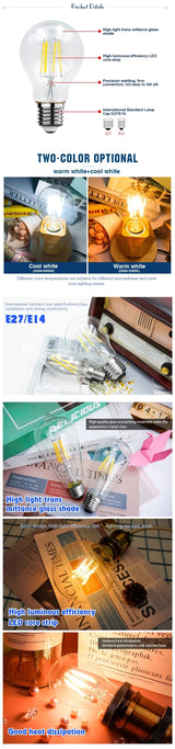 Retro Edison LED Filament Bulbs E14 E27 2W to 8W, C35 G45 A60 ST64 G80 G95 G125 - Hans Lumiere