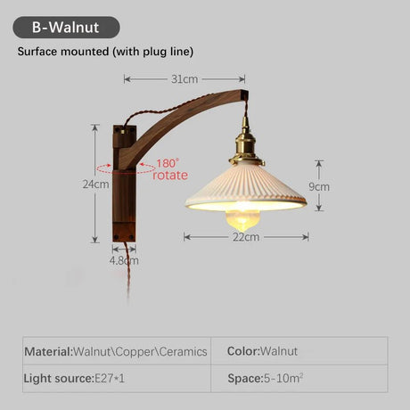 Retro Japanese Walnut Ceramic Foldable Wall Light - Hans Lumiere
