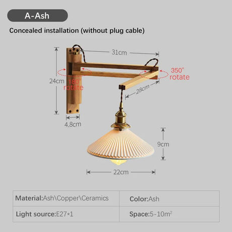 Retro Japanese Walnut Ceramic Foldable Wall Light - Hans Lumiere