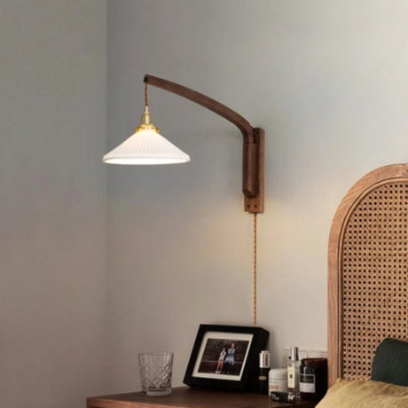 Retro Japanese Walnut Ceramic Foldable Wall Light - Hans Lumiere
