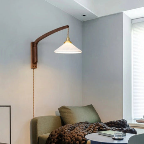 Retro Japanese Walnut Ceramic Foldable Wall Light - Hans Lumiere