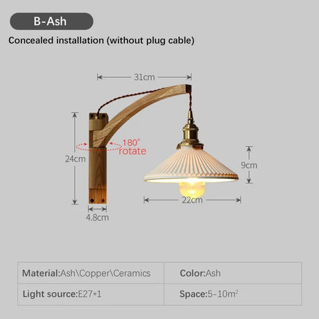 Retro Japanese Walnut Ceramic Foldable Wall Light - Hans Lumiere