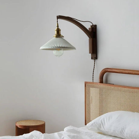 Retro Japanese Walnut Ceramic Foldable Wall Light - Hans Lumiere