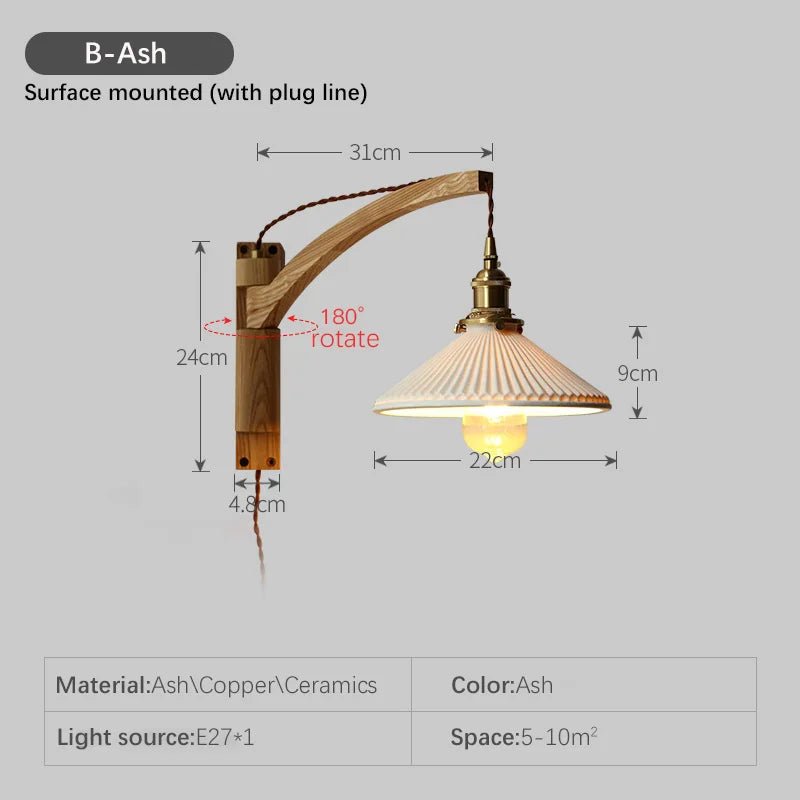 Retro Japanese Walnut Ceramic Foldable Wall Light - Hans Lumiere