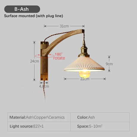 Retro Japanese Walnut Ceramic Foldable Wall Light - Hans Lumiere