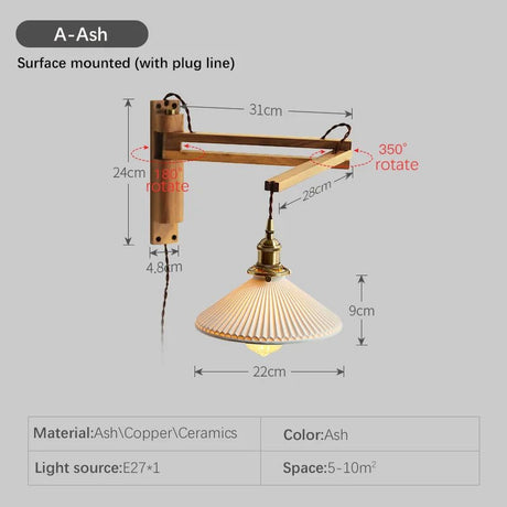 Retro Japanese Walnut Ceramic Foldable Wall Light - Hans Lumiere