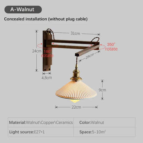 Retro Japanese Walnut Ceramic Foldable Wall Light - Hans Lumiere