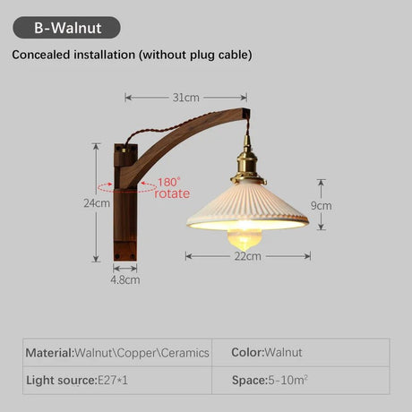Retro Japanese Walnut Ceramic Foldable Wall Light - Hans Lumiere