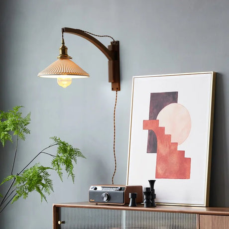 Retro Japanese Walnut Ceramic Foldable Wall Light - Hans Lumiere