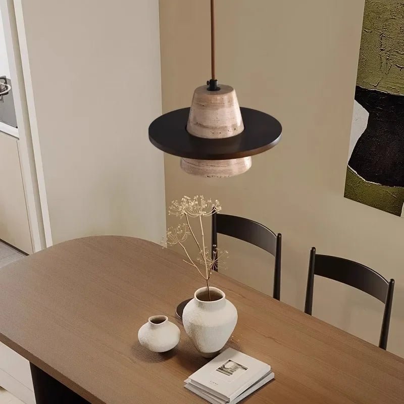 Retro Style Cream Stone LED Pendant Lamp - Hans Lumiere