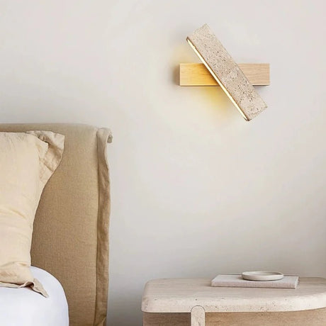 Rotatable Solid Wood Stone LED Wall Lamp - Hans Lumiere
