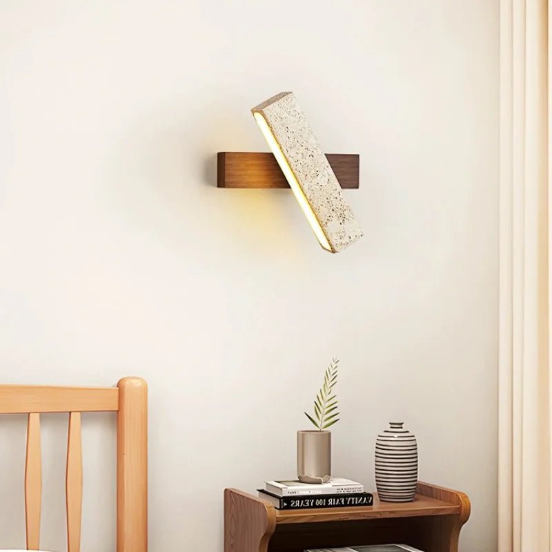 Rotatable Solid Wood Stone LED Wall Lamp - Hans Lumiere