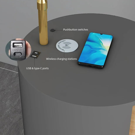 Round Smart LED Nightstand With Lamp & Wireless Charging Station (USB & AC Port) - Hans Lumiere