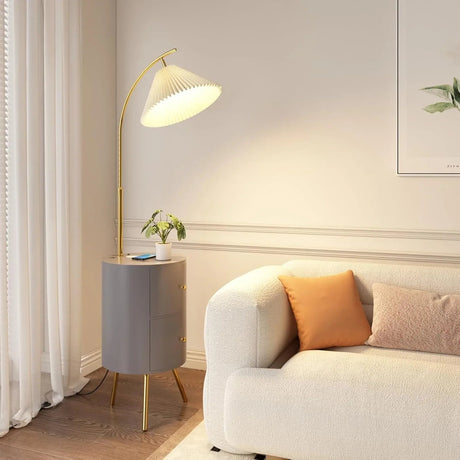 Round Smart LED Nightstand With Lamp & Wireless Charging Station (USB & AC Port) - Hans Lumiere