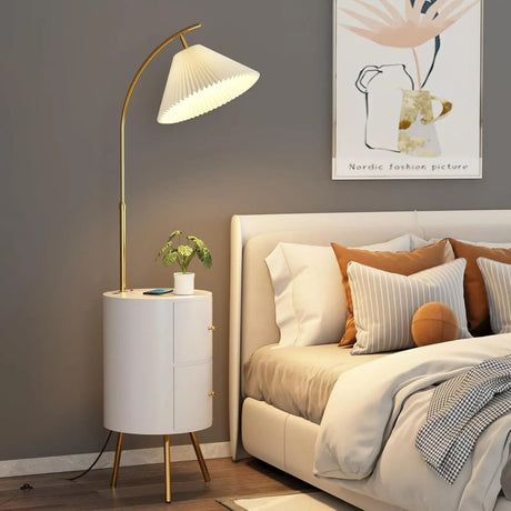 Round Smart LED Nightstand With Lamp & Wireless Charging Station (USB & AC Port) - Hans Lumiere