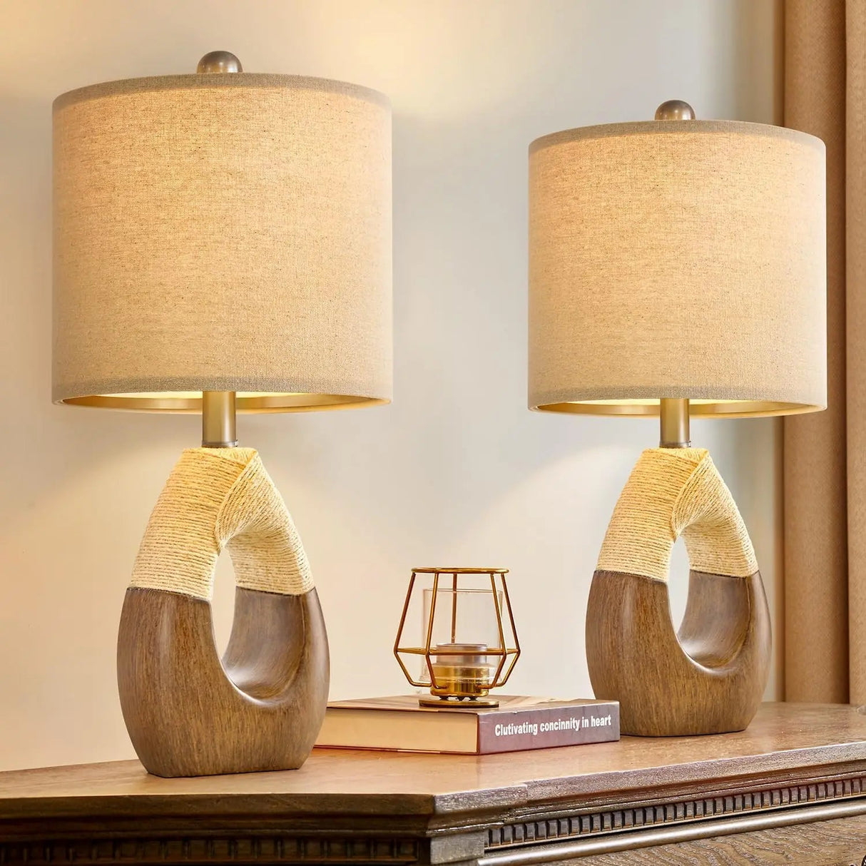 Set of 2 Boho Small Farmhouse Rattan Table Lamp - Hans Lumiere