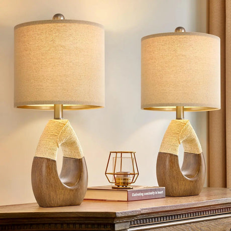 Set of 2 Boho Small Farmhouse Rattan Table Lamp - Hans Lumiere