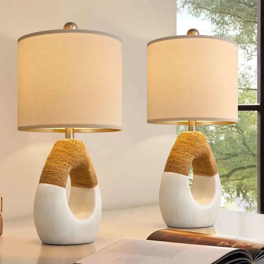 Set of 2 Boho Small Farmhouse Rattan Table Lamp - Hans Lumiere