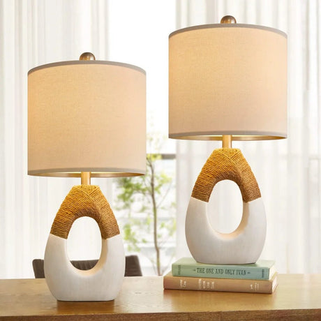 Set of 2 Boho Small Farmhouse Rattan Table Lamp - Hans Lumiere