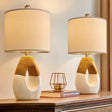 Set of 2 Boho Small Farmhouse Rattan Table Lamp - Hans Lumiere