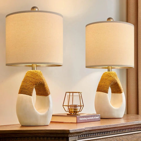 Set of 2 Boho Small Farmhouse Rattan Table Lamp - Hans Lumiere