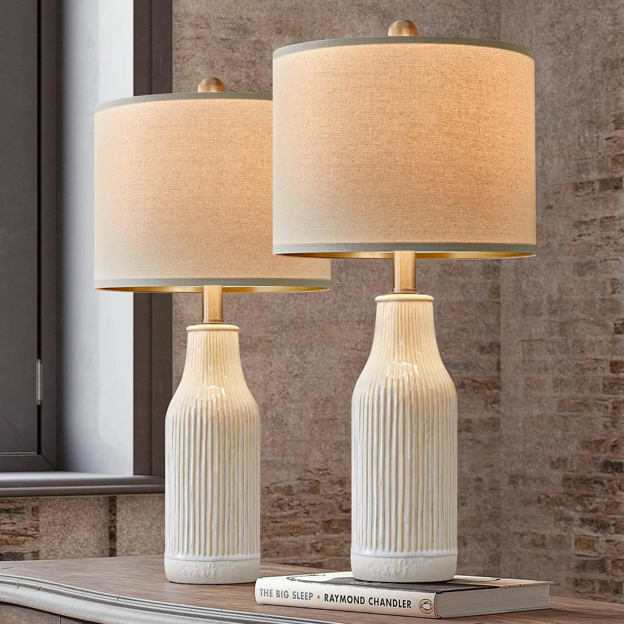 Set of 2 Modern Green Ceramic Table Lamps - Hans Lumiere