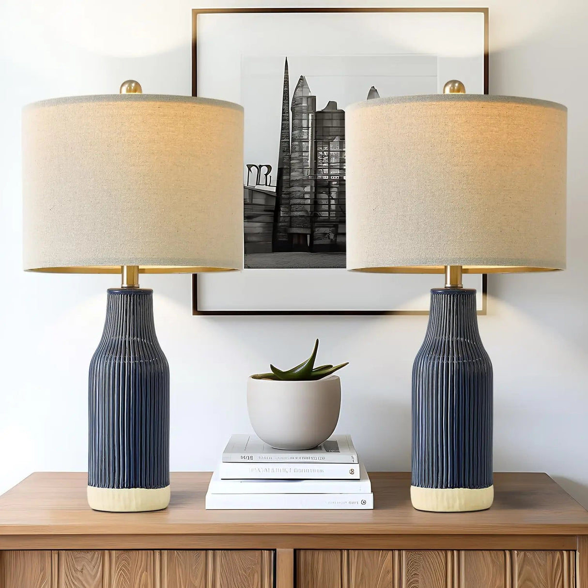 Set of 2 Modern Green Ceramic Table Lamps - Hans Lumiere