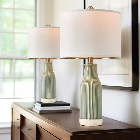 Set of 2 Modern Green Ceramic Table Lamps - Hans Lumiere