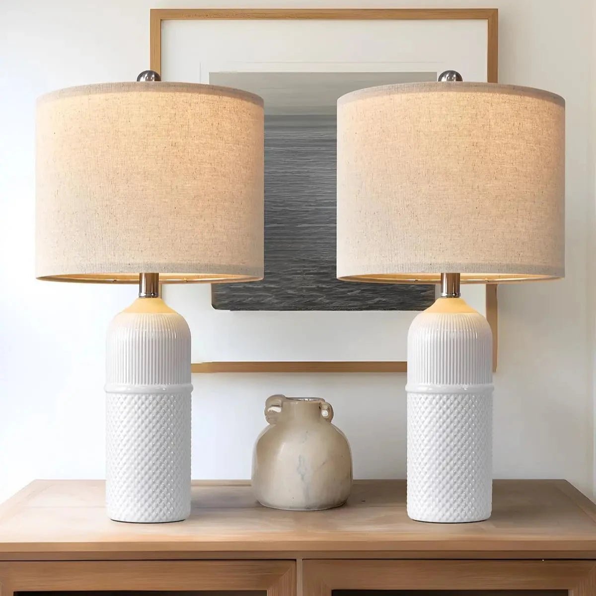 Set of 2 Modern Green Ceramic Table Lamps - Hans Lumiere