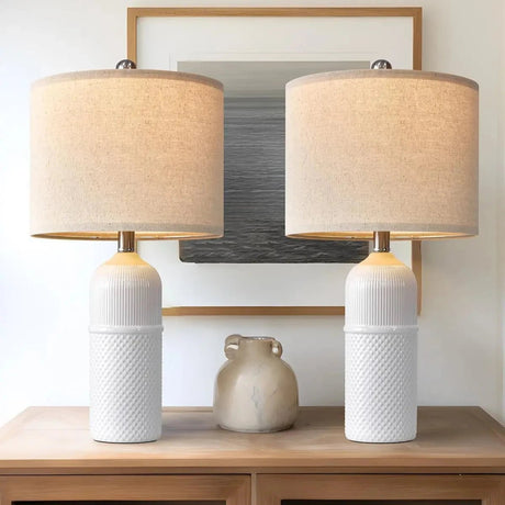 Set of 2 Modern Green Ceramic Table Lamps - Hans Lumiere