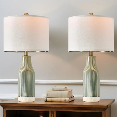 Set of 2 Modern Green Ceramic Table Lamps - Hans Lumiere