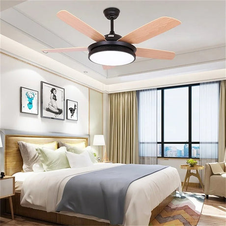 Simple Wood LED Ceiling Fan With Lights Remote Control - Hans Lumiere