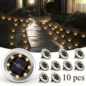 Solar In-Ground Disk Lights, 10-Pack Waterproof LED Landscape Lights - Hans Lumiere