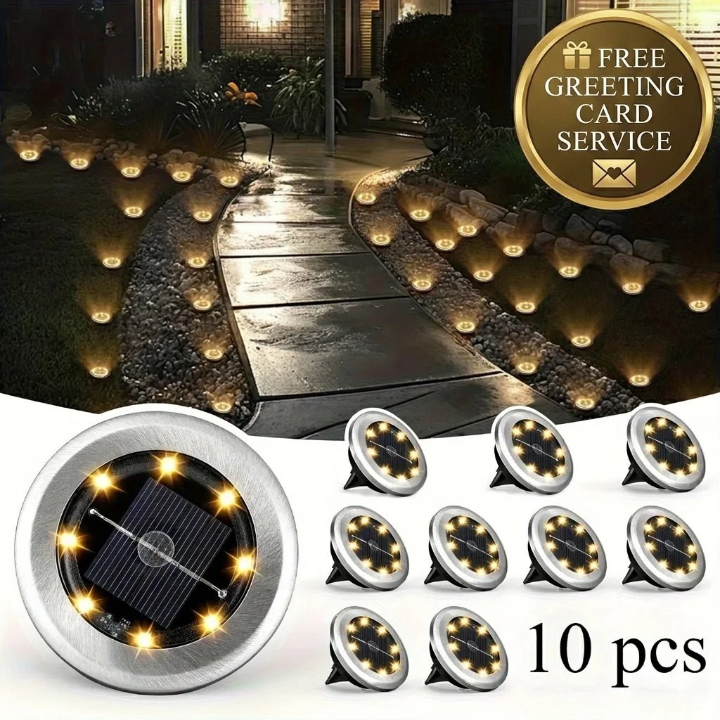 Solar In-Ground Disk Lights, 10-Pack Waterproof LED Landscape Lights - Hans Lumiere