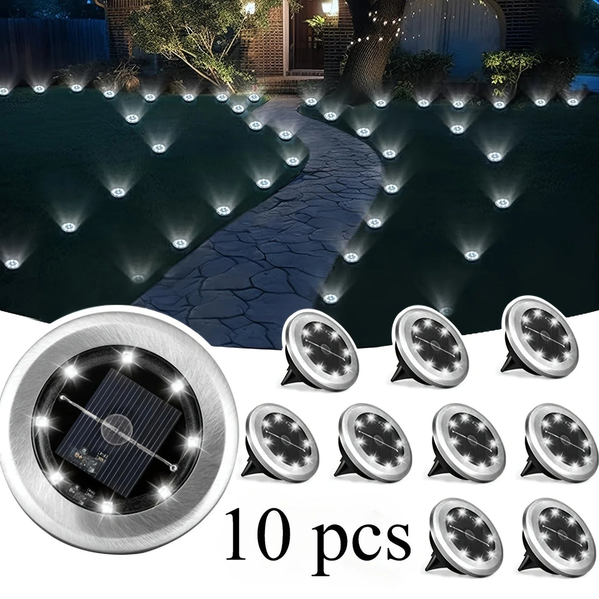 Solar In-Ground Disk Lights, 10-Pack Waterproof LED Landscape Lights - Hans Lumiere