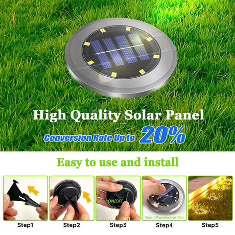 Solar In-Ground Pathway Lights, 8-Pack Waterproof LED Disc Lights - Hans Lumiere